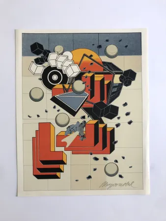 Lithografie Le Yaouanc - Un chantier (Le métier de bâtisseur I)