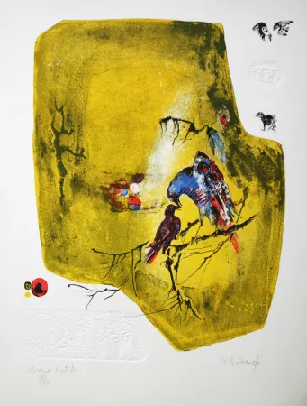 Lithografie Lebadang - Birds on a Branch