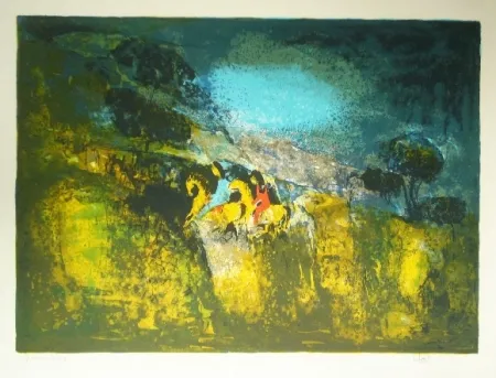 Lithografie Lebadang - Deux cavalieres