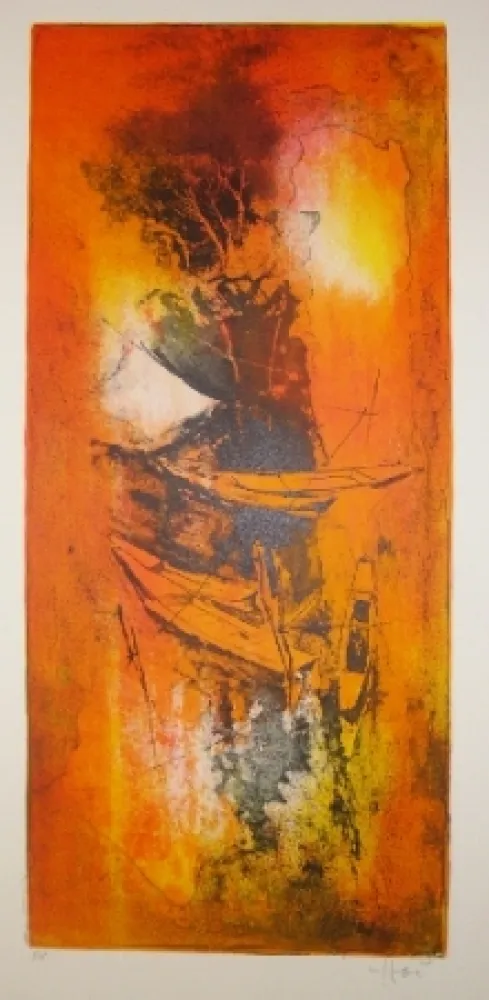 Lithografie Lebadang - Jonques amarées