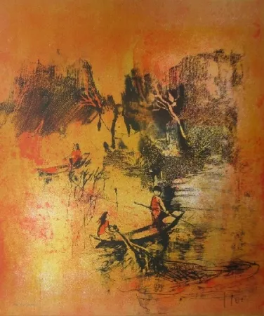 Lithografie Lebadang - Maison sur eau