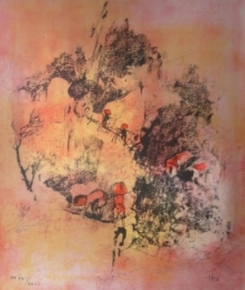 Lithografie Lebadang - Recolte de riz