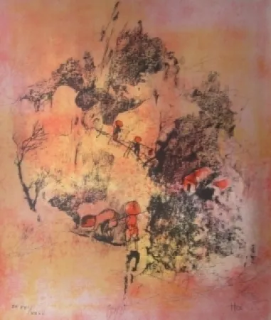 Lithografie Lebadang - Recolte de riz