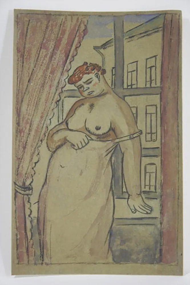 Geen Techniek Lébédeff  - Jean Lébédeff (1884-1972). Femme à la fenêtre. Encre et aquarelle.