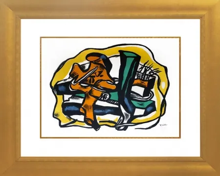 Lithografie Leger - Composition sur fond Jaune