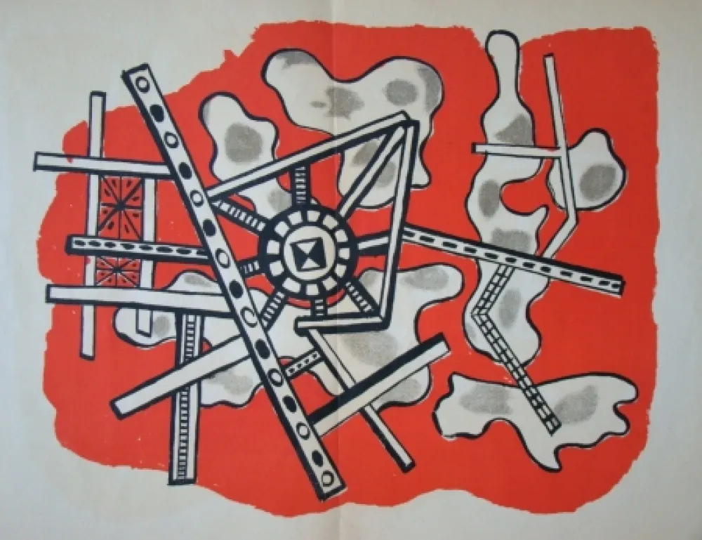 Lithografie Leger - Construction sur fond rouge