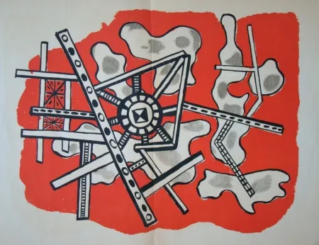 Lithografie Leger - Construction sur fond rouge