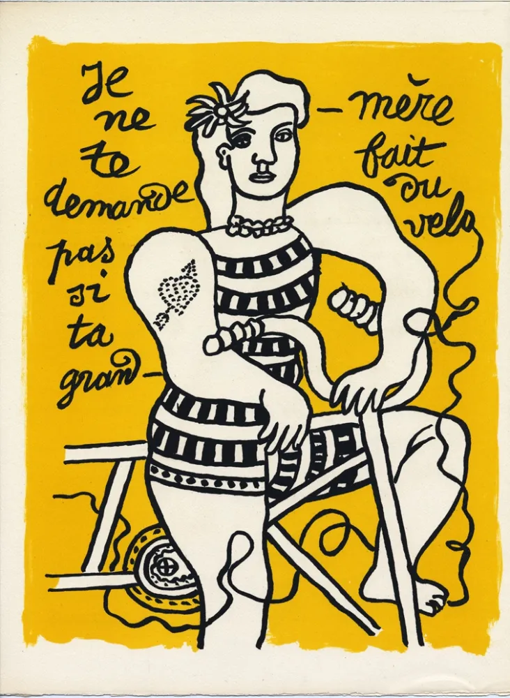 Lithografie Leger - CYCLISTE SUR FOND JAUNE (LE CIRQUE 1950)