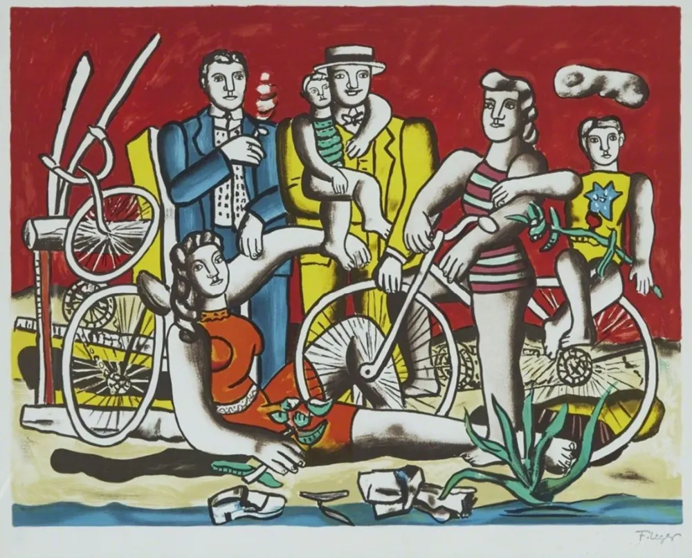 Lithografie Leger - Les Loisirs Sur Fond Rouge