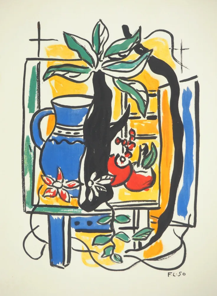 Lithografie Leger - Nature morte au pichet bleu