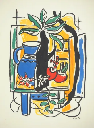 Lithografie Leger - Nature morte au pichet bleu