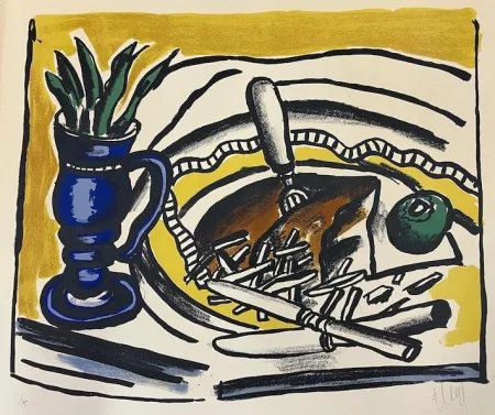 Lithografie Leger - Nature morte au vase bleu