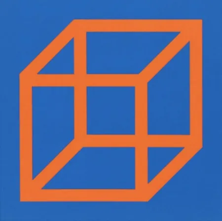 Linosnede Lewitt - Cubes in Color on Color (Blue/Orange)