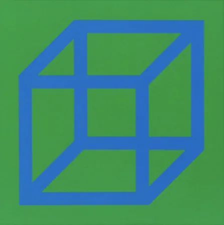 Linosnede Lewitt - Cubes in Color on Color (Green/Blue)