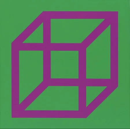 Linosnede Lewitt - Cubes in Color on Color (Green/Purple)