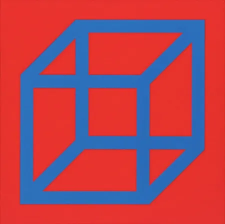 Linosnede Lewitt - Cubes in Color on Color (Red/Blue)