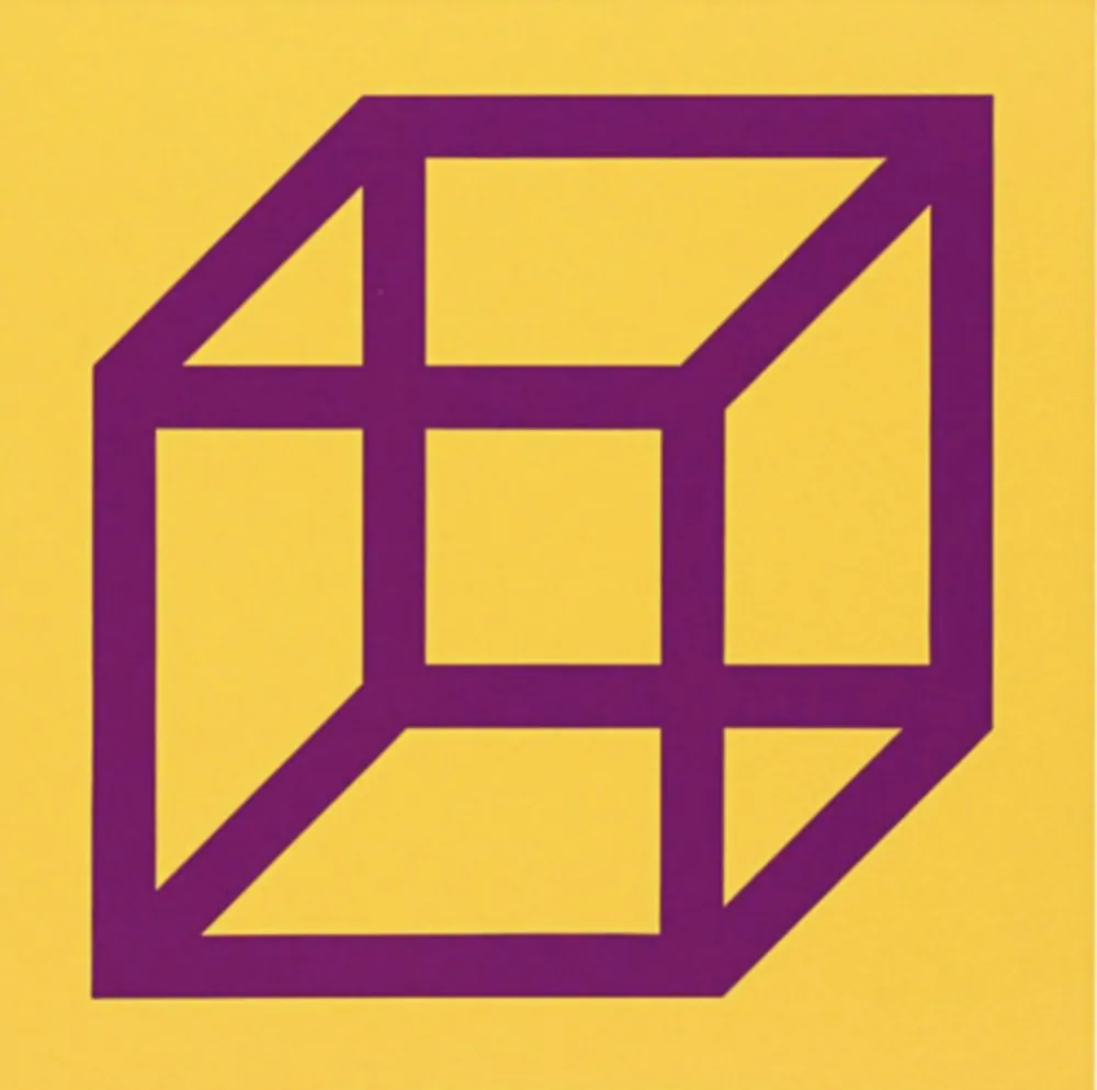 Linosnede Lewitt - Cubes in Color on Color (Yellow/Purple)