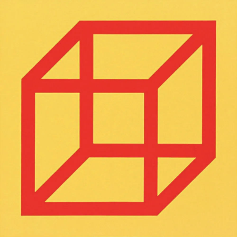 Linosnede Lewitt - Cubes in Color on Color (Yellow/Red)