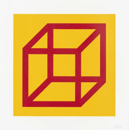 Linosnede Lewitt - Open Cube in Color on Color Plate 01 