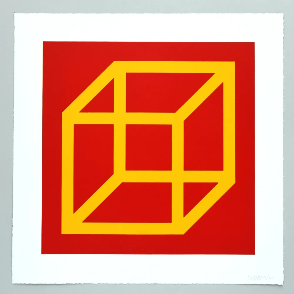 Linosnede Lewitt - Open Cube in Color on Color Plate 10