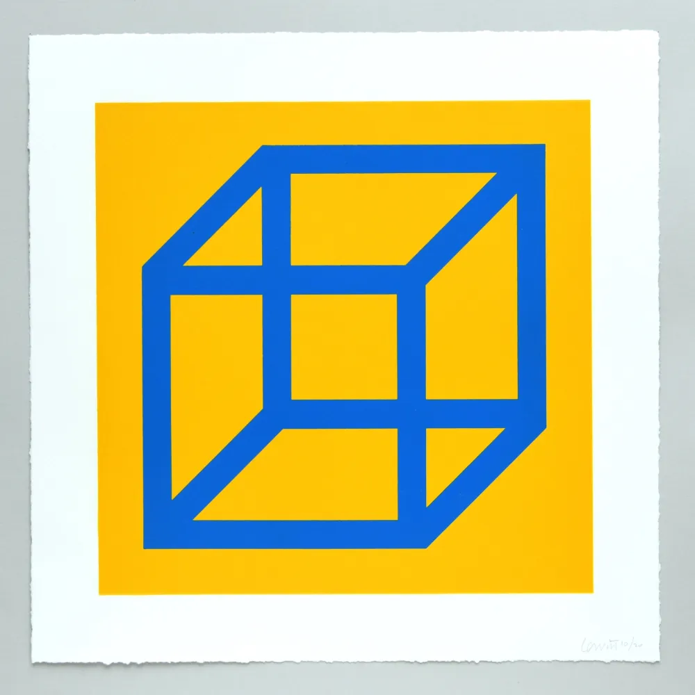 Linosnede Lewitt - Open Cube in Color on Color Plate 15