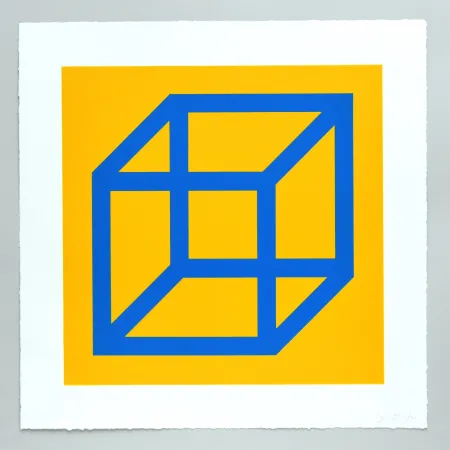 Linosnede Lewitt - Open Cube in Color on Color Plate 15