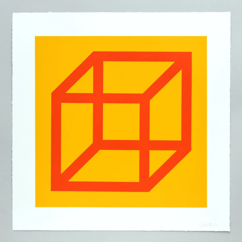 Linosnede Lewitt - Open Cube in Color on Color Plate 19
