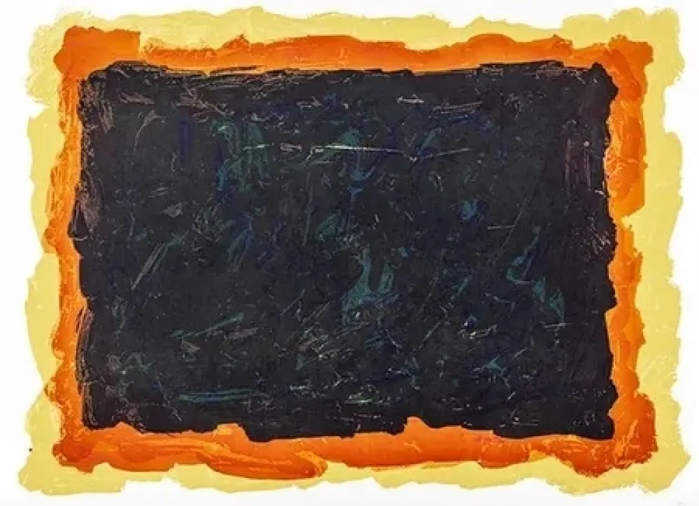 Aquatint Lewitt - Rectangles irréguliers rouges, jaunes et bleus superposés.