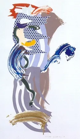 Zeefdruk Lichtenstein - Blue Face, Brushstoke Figure Series