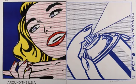 Lithografie Lichtenstein -  Girl & Spray Can 1964 Hand Signed 