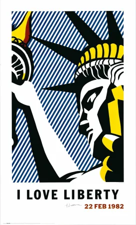 Lithografie Lichtenstein - 'I Love Liberty' Hand-Signed 1982 Offset-lithograph