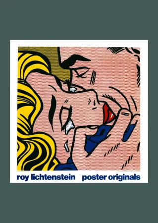 Lithografie Lichtenstein - Roy Lichtenstein: 'Kiss V' 1990 Offset-lithograph
