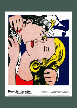 Lithografie Lichtenstein - Roy Lichtenstein: 'The Kiss' 1993 Offset-lithograph
