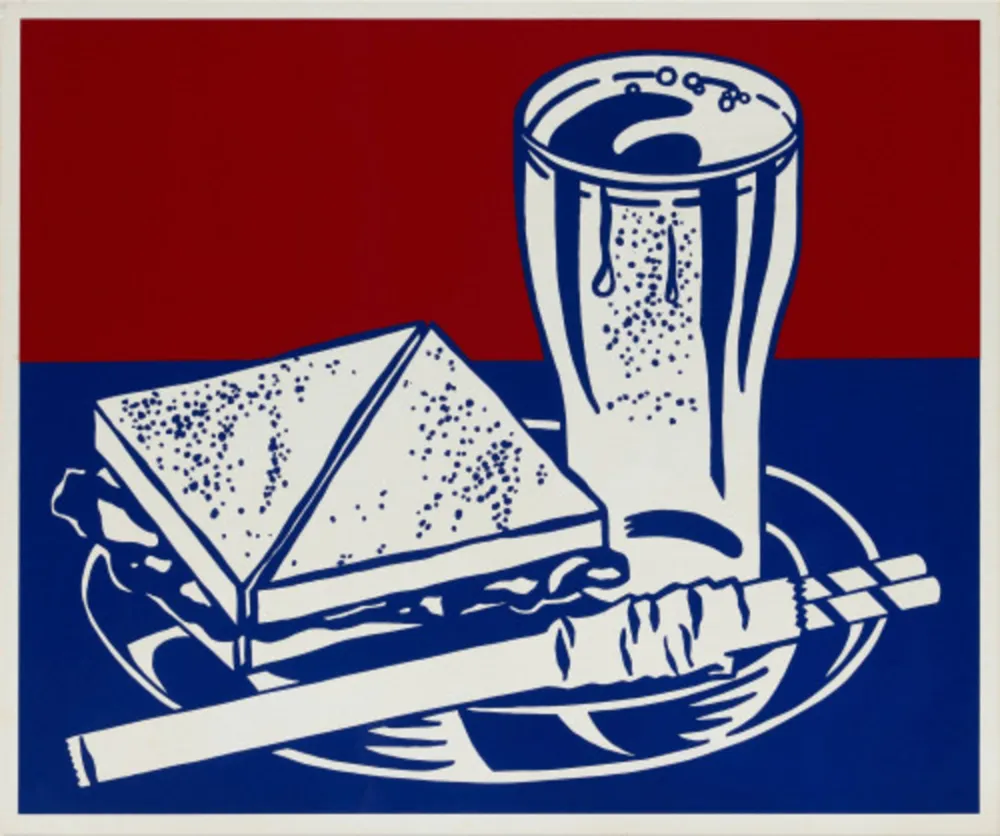 Zeefdruk Lichtenstein - Sandwich and Soda
