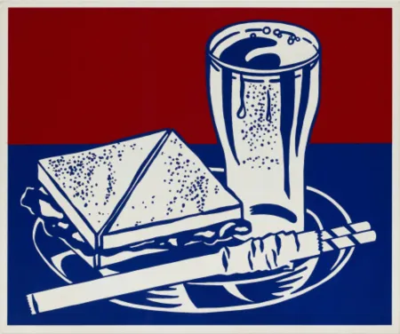 Zeefdruk Lichtenstein - Sandwich and Soda