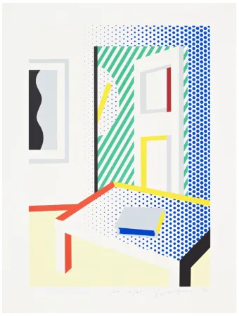 Zeefdruk Lichtenstein - Virtual Interior with Book, 1996