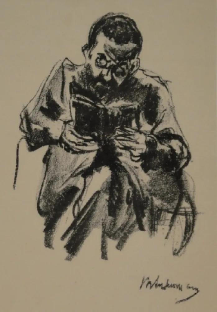 Lithografie Liebermann - Lesender Mann (Lesender Jude)