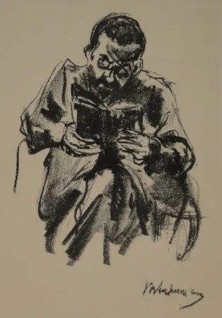 Lithografie Liebermann - Lesender Mann (Lesender Jude)
