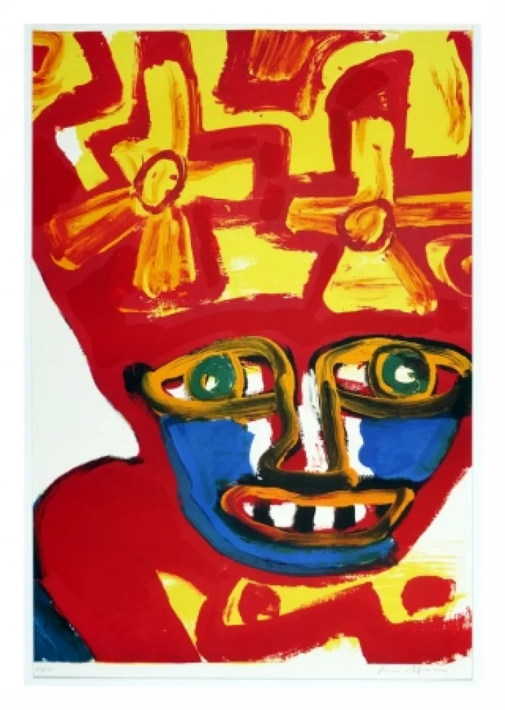 Lithografie Lindstrom - Chapeau rouge et jaune