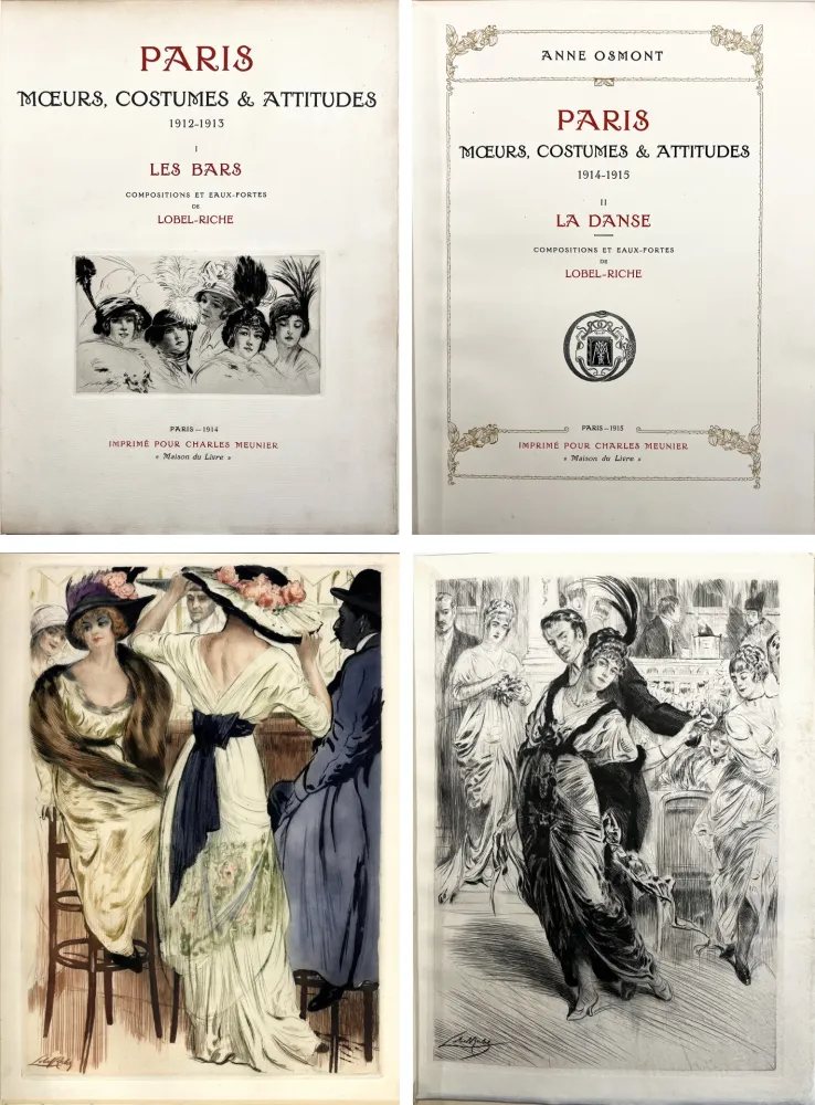 Geïllustreerd Boek Lobel-Riche - PARIS : LES BARS + LA DANSE. 2 volumes. 122 gravures (1912-1915)