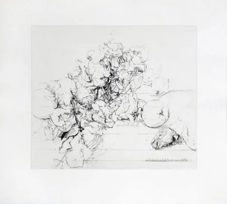 Ets En Aquatint Lopez - Membrillos, granadas y cabeza de conejo