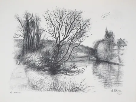 Lithografie Lotiron - Migneaux, Ile sur la Seine (Poissy)