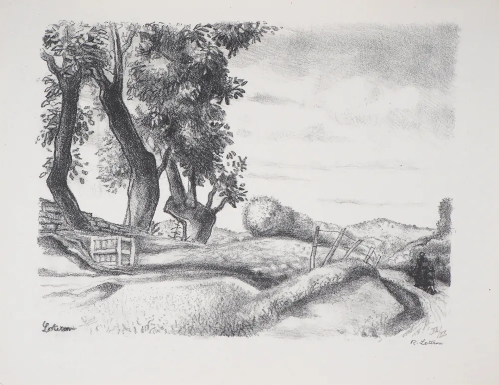 Lithografie Lotiron - Paysage en Corrèze (Le Perrier)