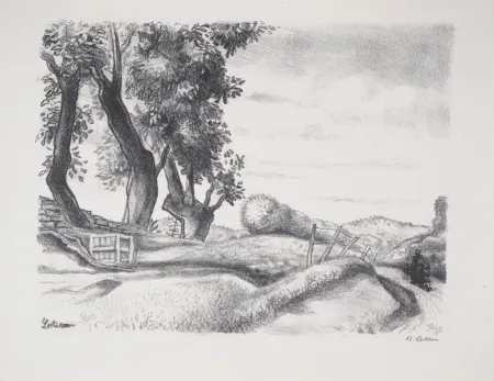 Lithografie Lotiron - Paysage en Corrèze (Le Perrier)