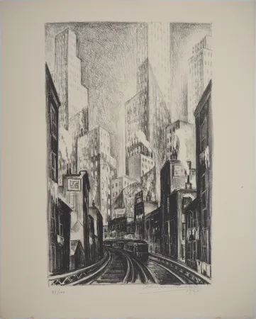 Lithografie Lubbers - New York : Subway at Chatham square