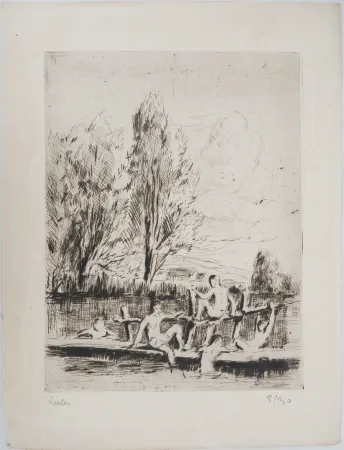Droge Naald Luce - Maximilien LUCE - Baigneurs Vers 1890 - Gravure originale signée