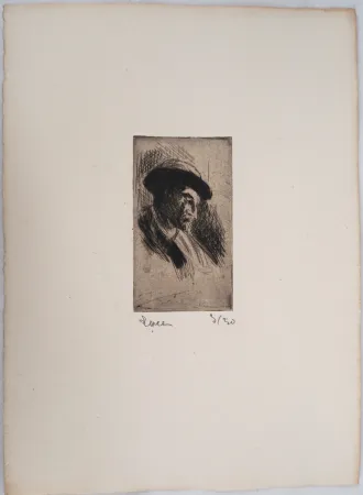 Droge Naald Luce - Maximilien LUCE - Etude d'un homme au chapeau, de profil droit Vers 1895 - Gravure originale signée