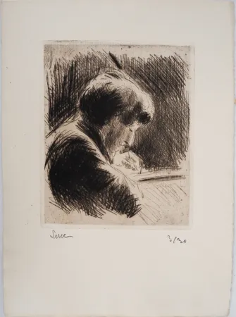 Droge Naald Luce - Maximilien LUCE-  Femme aux cheveux courts, profil droit Vers 1890 - Gravure originale signée