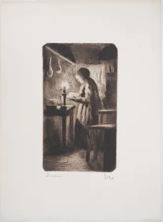 Droge Naald Luce - Maximilien LUCE - La cuisine (rue Cortot) Vers 1895 - Gravure originale signée