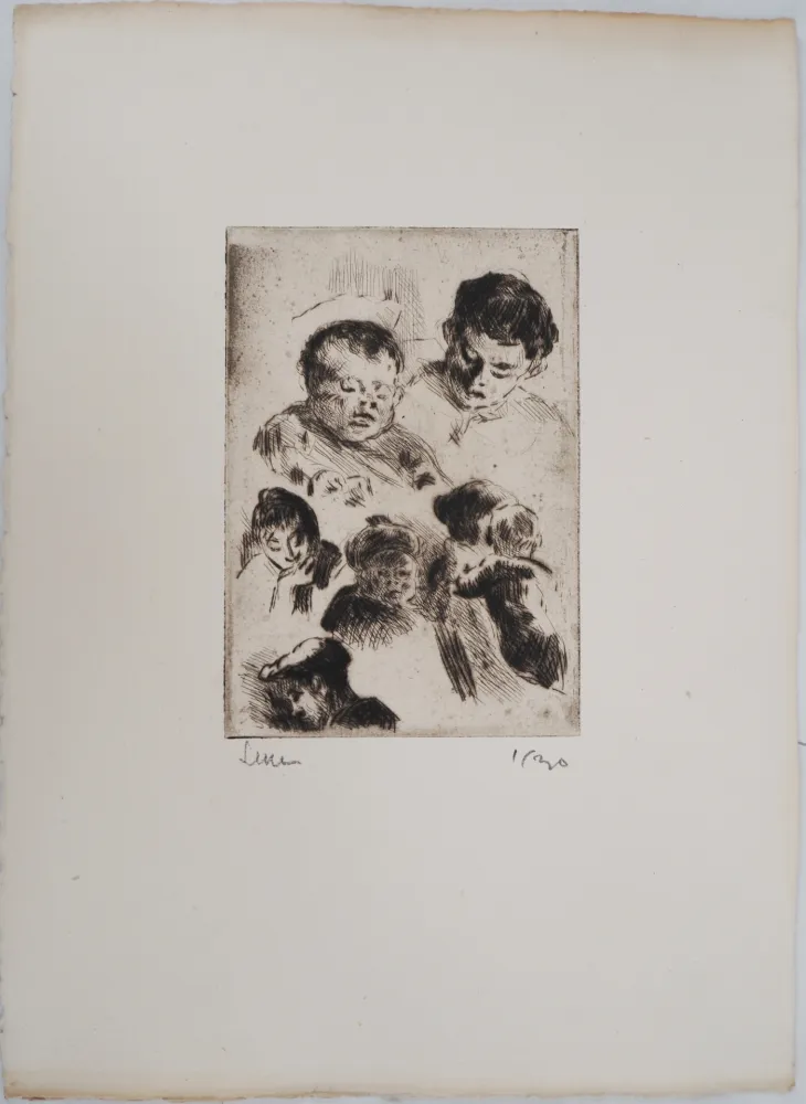 Droge Naald Luce - Maximilien LUCE - La famille réunie ( étude) Vers 1890 - Gravure originale signée